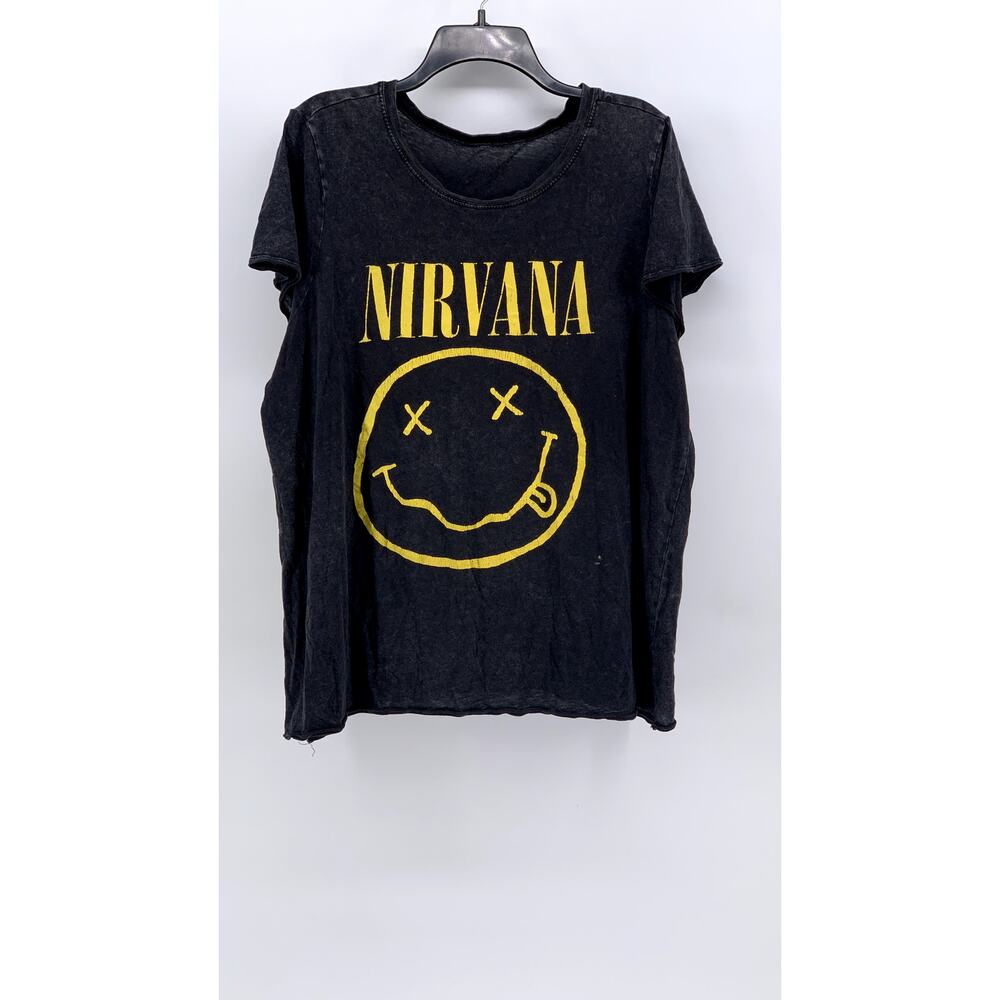 UNBRANDED Men's Black Distressed Nirvana Crewneck Graphic T-Shirt SZ L